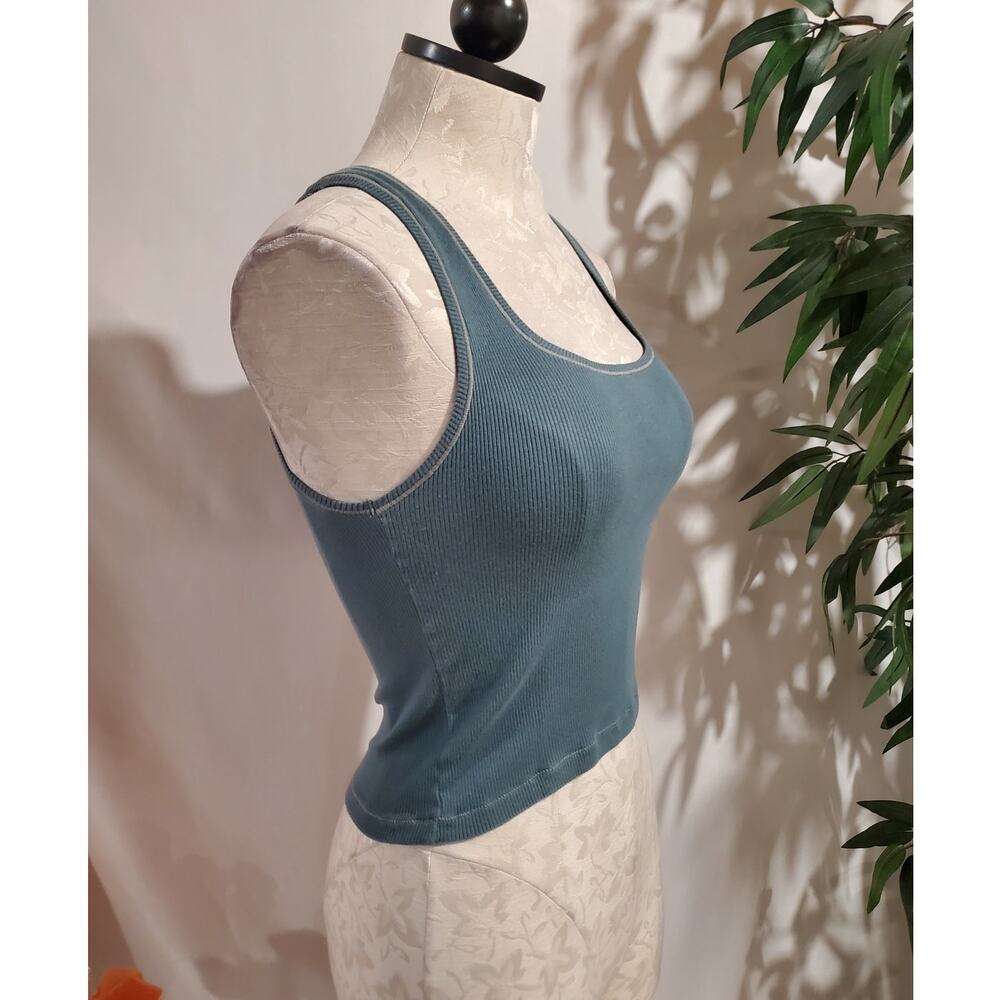 Skims Crop Micro Ribbed Scoop Neck Fitted Tank Top Womens Size L Stretch Lounge - Picture 2 of 10